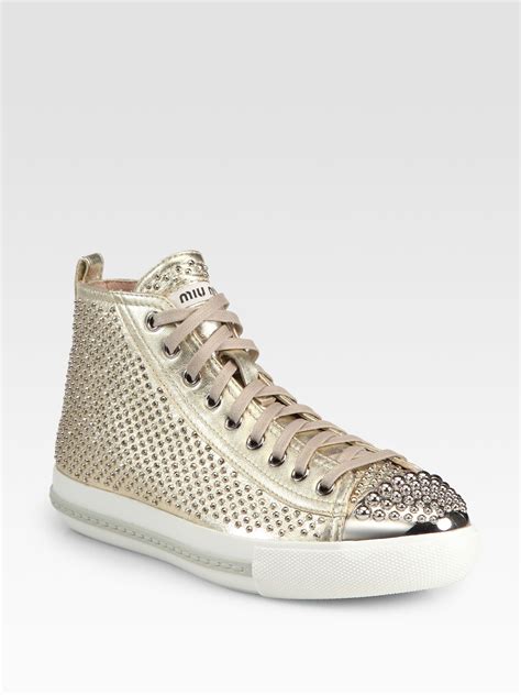 miu miu metallic sneaker gold|Miu Miu.